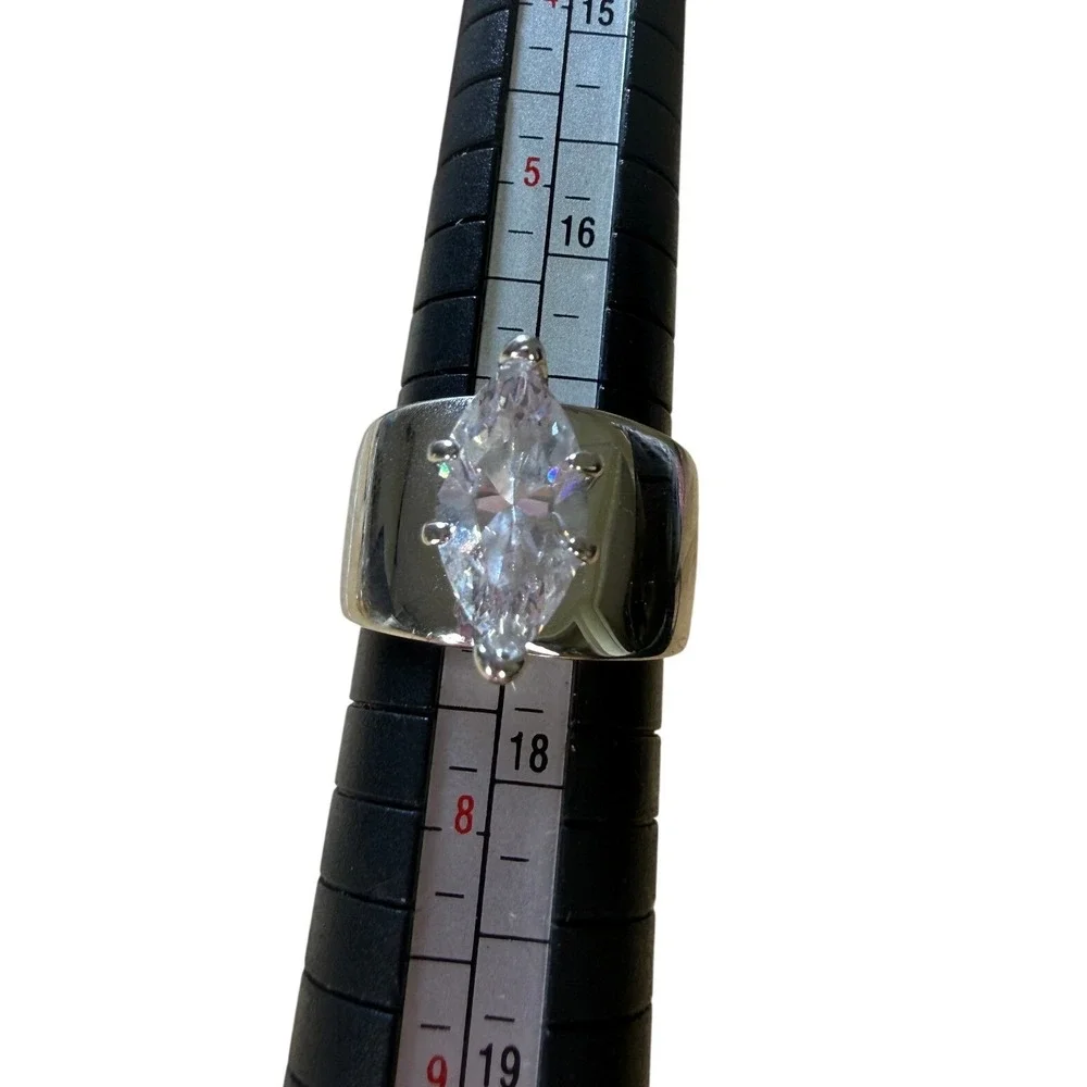 Modern Minimalist Marquise CZ Wide Band Statement Ring 18KT GE Size 7.5